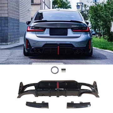 Rear Diffuser For BMW 3 Series G20 LCI 2023-25 Rear Bumper Lip with LED Light Gloss Black